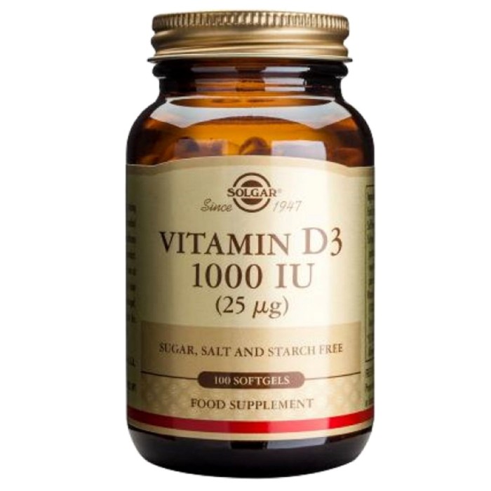Solgar Vitamin D3 1000 IU Dietary Supplement 100pcs