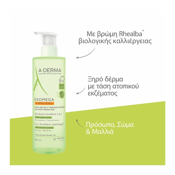 A-Derma Exomega Control Cleansing Gel for Body/Hair 500ml