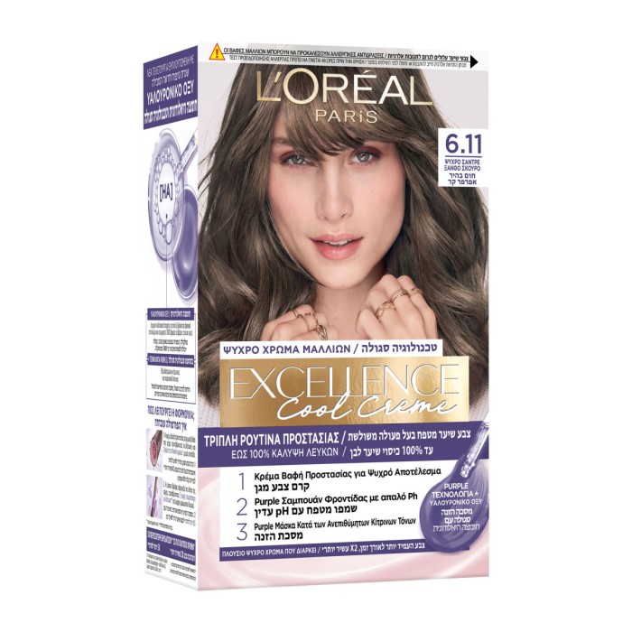 LOreal Paris Excellence Cool Creme  6.11 Permanent Hair Dye Ultra Ash Dark Blonde, 48ml