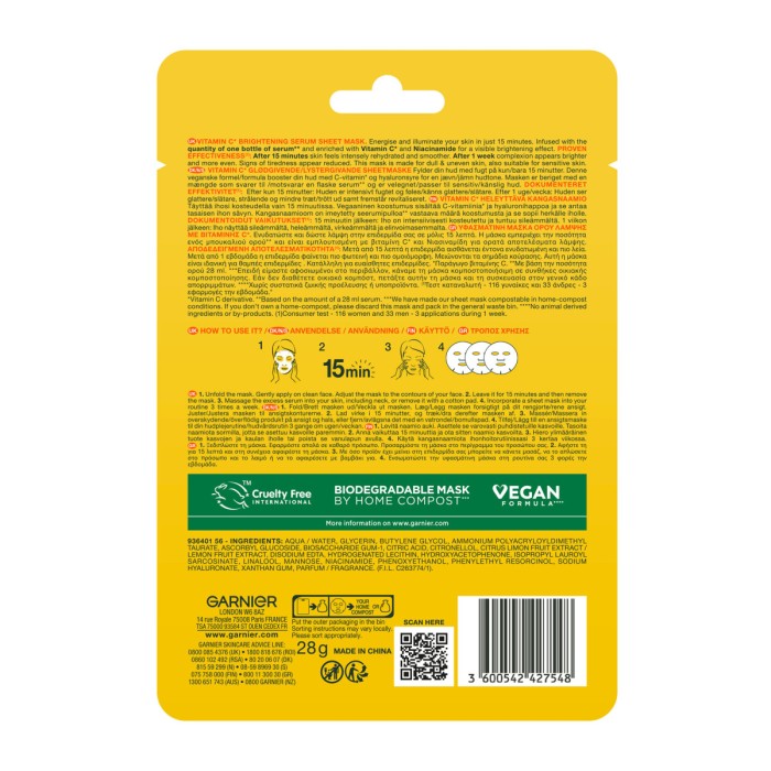 Garnier - Υφασμάτινη Μάσκα με Βιταμίνη C, 28gr