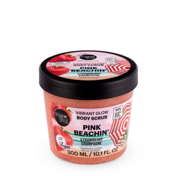 Organic Shop Vibrant Glow Body Scrub Travel Dream Pink Beachin with Strawberry 300ml