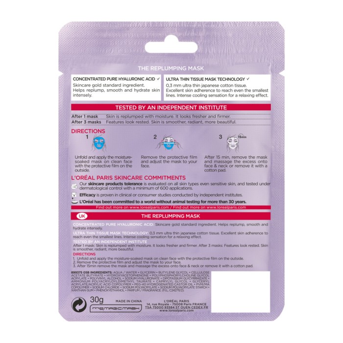 Loreal Paris Revitalift - Υφασμάτινη Μάσκα για Εντατική Ενυδάτωση & Σύσφιξη της Επιδερμίδας, 30g