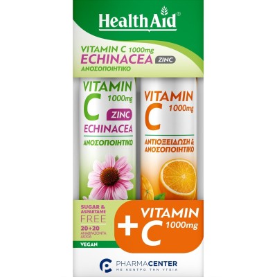 HEALTH AID – Effervescent Vitamin C 1000mg Echinacea & Zinc 20pcs + FREE Vitamin C 20pcs