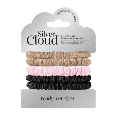 Silver Cloud Skinny Scrunchie Σατέν Λαστιχάκια Μαλλιών 5τμχ