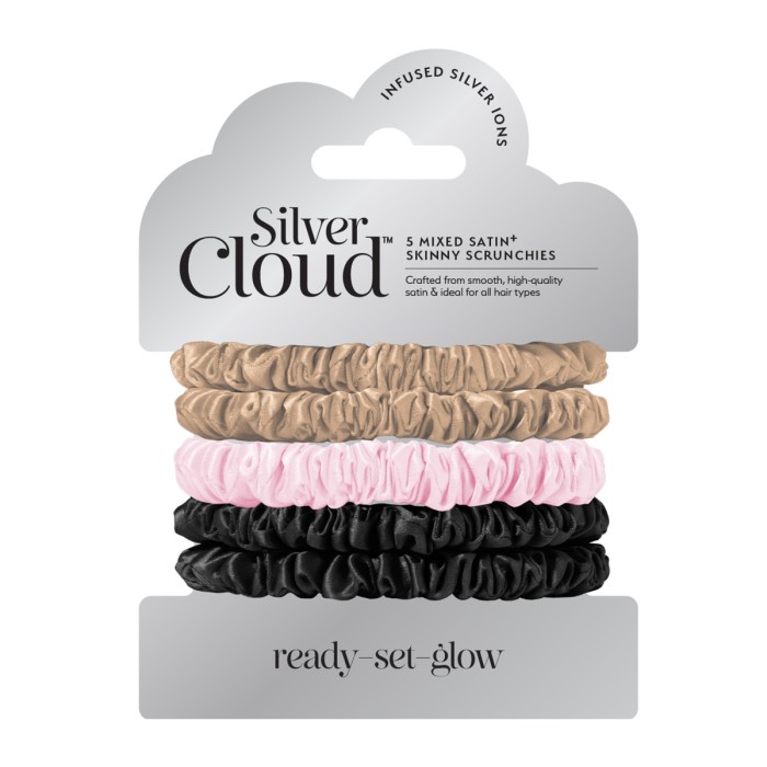 Silver Cloud Skinny Scrunchie Σατέν Λαστιχάκια Μαλλιών 5τμχ