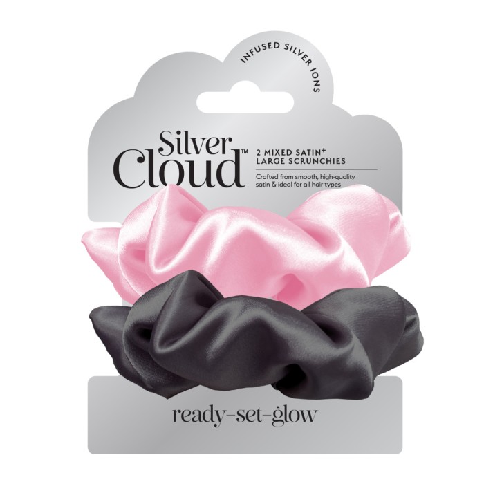 Silver Cloud Large Scrunchie Σατέν Λαστιχάκια Μαλλιών 2τμχ