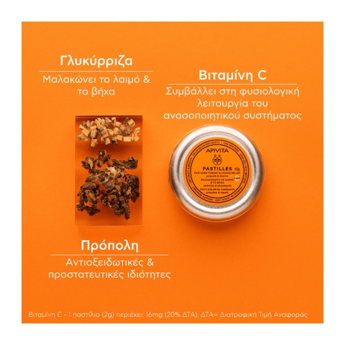 Apivita Pastilles with Propolis & Licorice for Sore Throat and Cough 45g