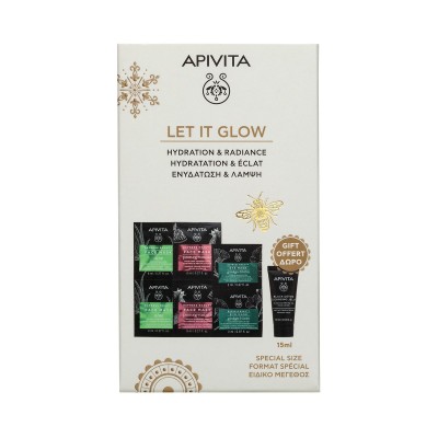 Apivita Let it Glow Σετ Express Beauty Μάσκα Αλόη 2x8ml & Μάσκα Ρόδι 2x8ml & Μάσκα Ματιών Ginkgo Biloba 2x2ml & Μαύρο Ge