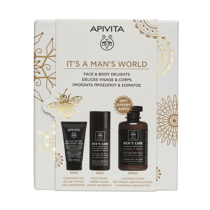 Apivita Men’s Care Σετ Κρέμα Προσώπου 50ml & Gel Καθαρισμού 50ml & Σαμπουάν-Aφρόλουτρο 250ml
