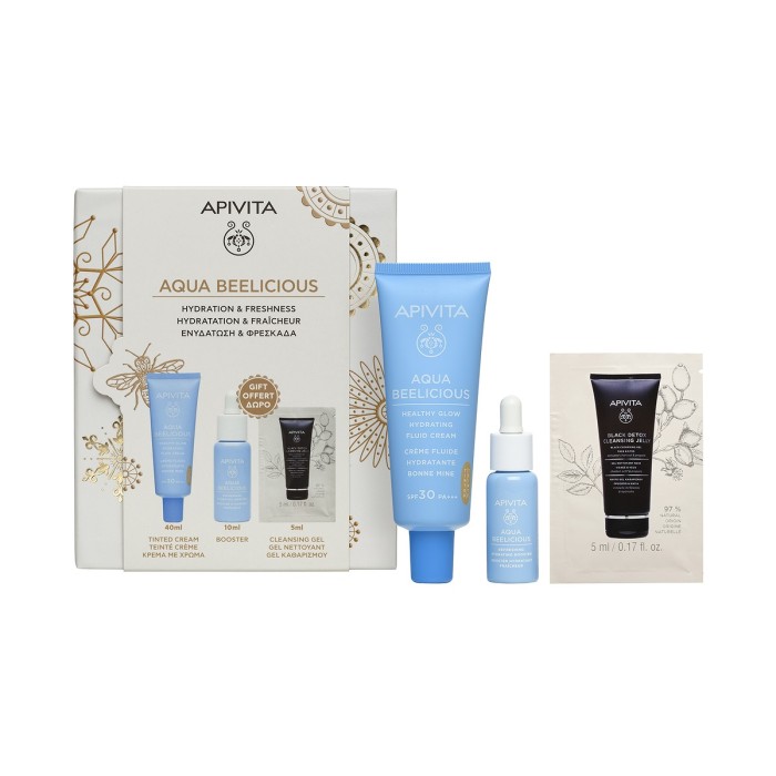 Apivita Aqua Beelicious Σετ Κρέμα Ενυδάτωσης με Χρώμα SPF30 40ml & Booster 10ml & Gel Καθαρισμού 5ml