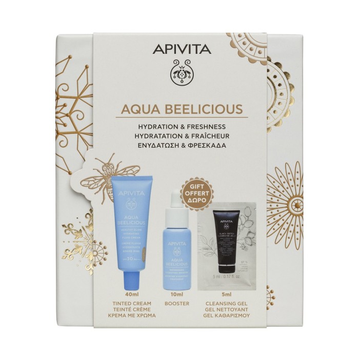 Apivita Aqua Beelicious Σετ Κρέμα Ενυδάτωσης με Χρώμα SPF30 40ml & Booster 10ml & Gel Καθαρισμού 5ml