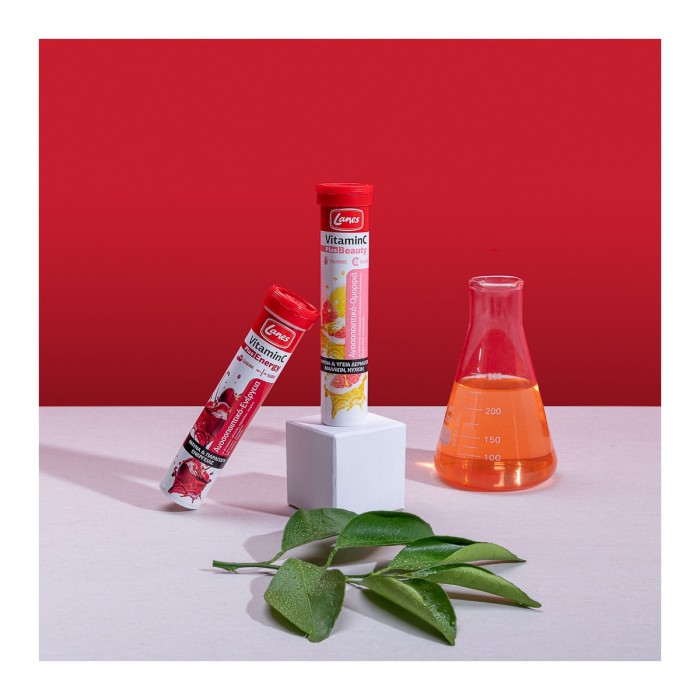 Lanes Effervescent Vitamin C 500mg Dual Action with Cherry Flavor, 20 Tablets