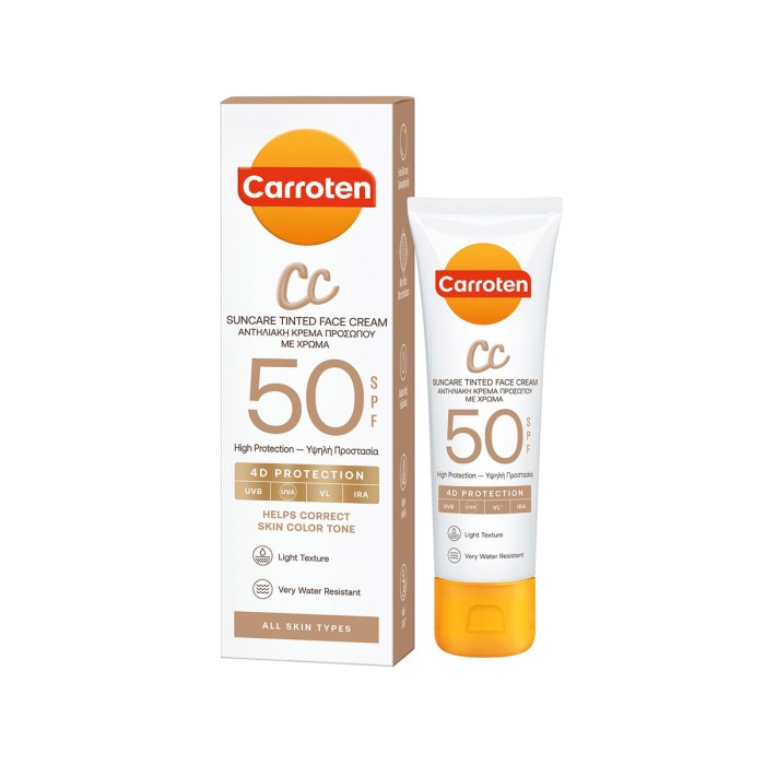 Carroten CC Suncare Tinted Face Cream Αντηλιακή Κρέμα Προσώπου με Χρώμα SPF50 50ml