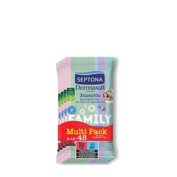 Septona Dermasoft Family Baby Wipes Chamomile 4x12pcs