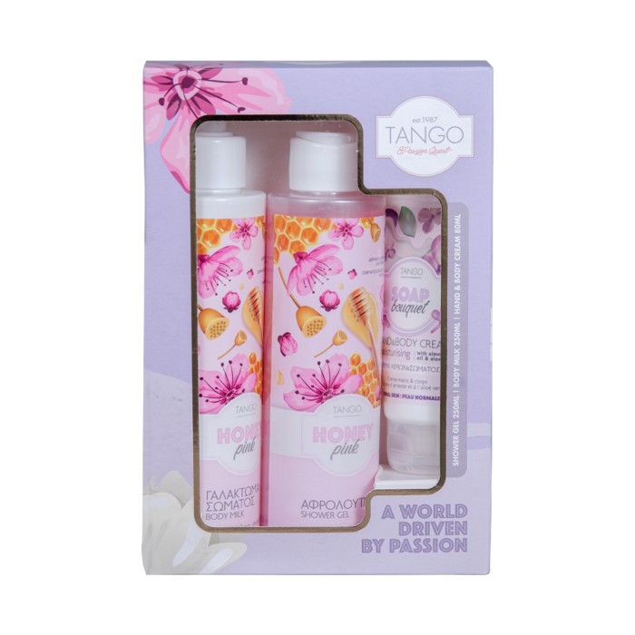 Tango Gift Set – Shower Gel 250ml + Honey Pink Body Lotion 250ml + Soap Bouquet Hand Cream 80ml