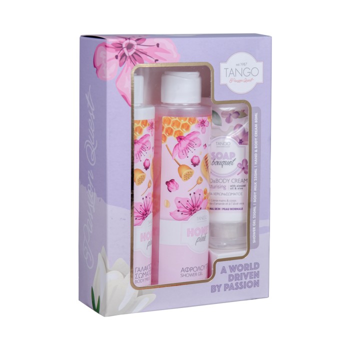 Tango Gift Set – Shower Gel 250ml + Honey Pink Body Lotion 250ml + Soap Bouquet Hand Cream 80ml