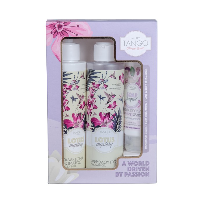 Tango Gift Set – Shower Gel 250ml + Lotus Mystery Body Lotion 250ml + Soap Bouquet Hand Cream 80ml