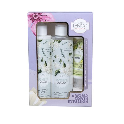 Tango Gift Set – Shower Gel 250ml + White Blossom Body Lotion 250ml + Olive Pearls Hand Cream 80ml