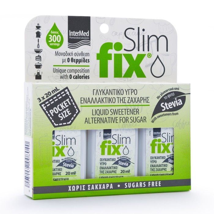 Slim Fix Liquid Stevia Sweetener, Pocket Size 3x20ml