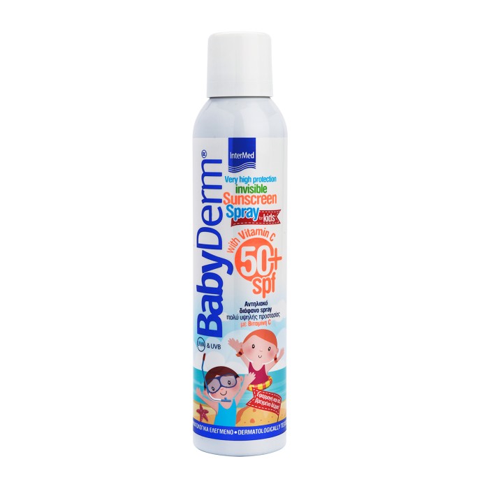 BabyDerm Invisible Sunscreen Spray SPF50+ - Διάφανο Αντηλιακό Σπρέι Πολύ Υψηλής Προστασίας για Παιδιά, 200ml