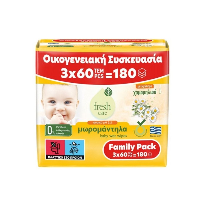 Fresh Care Baby Wipes with Chamomile Extract 3x60pcs