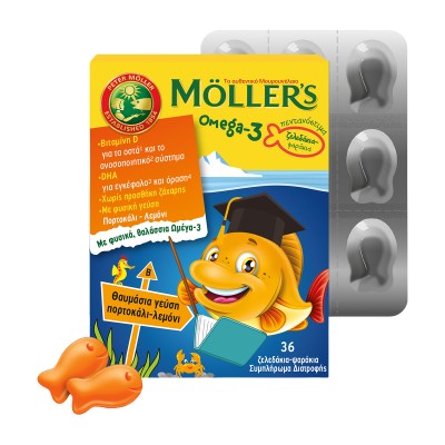 Moller’s Omega-3 Ζελεδάκια Ψαράκια Πορτοκάλι-Λεμόνι 36 Ζελεδάκια