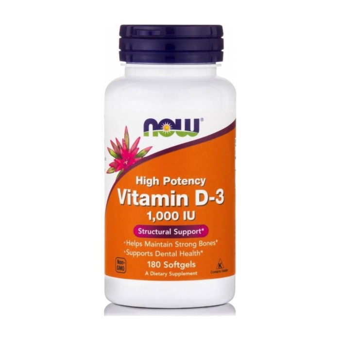Now Foods Vitamin D-3 Dietary Supplement 180 Soft Capsules