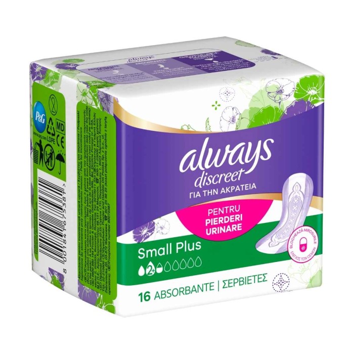 Always Discreet Small Plus - Incontinence Pads, 16pcs