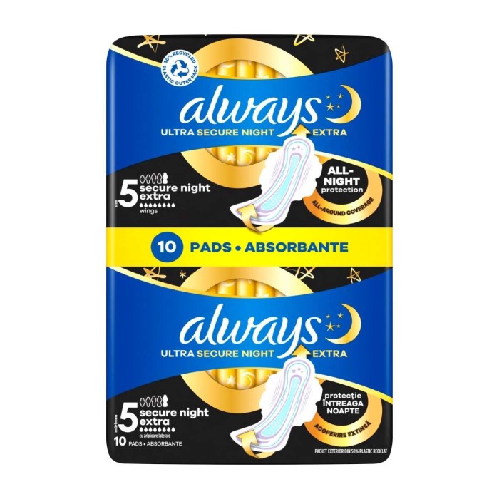 Always Ultra Secure Night Extra - Sanitary Towels With Wings, 10pcs