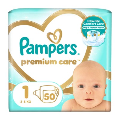Pampers Premium Care No 1, (2kg-5kg) Baby Diapers 50pcs