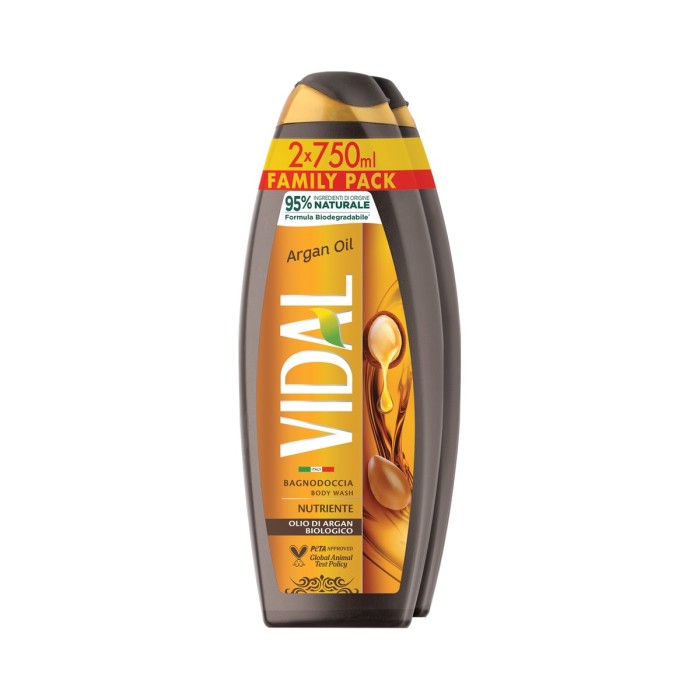 Vidal Αφρόλουτρο με Argan Oil, Οικογενειακή Συσκευασία 2X750ml