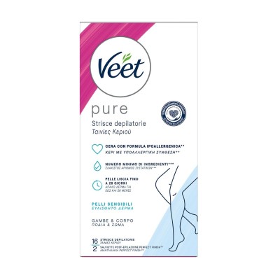 Veet® Pure Hair Removal Strips with Cold Wax - Hypoallergenic Formula, 16 pcs