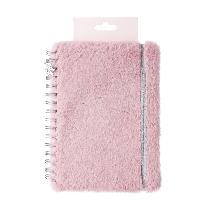 Tricoastal Notebook Spiral Furry Pink Bows and Snowflake Charm