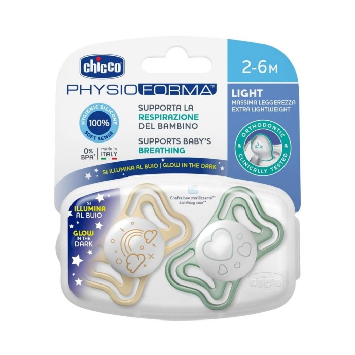 Chicco Physio Forma Light Εργονομική Πιπίλα Νύχτας με Θηλή Σιλικόνης 2-6m 2τμχ