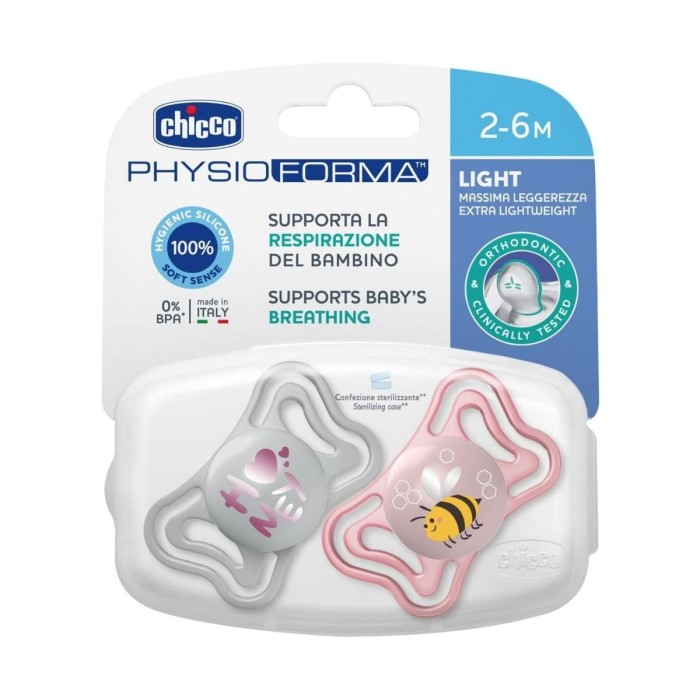 Chicco Physio Forma Light Πιπίλα Σιλικόνης Γκρι/Ροζ 2-6m 2τμχ