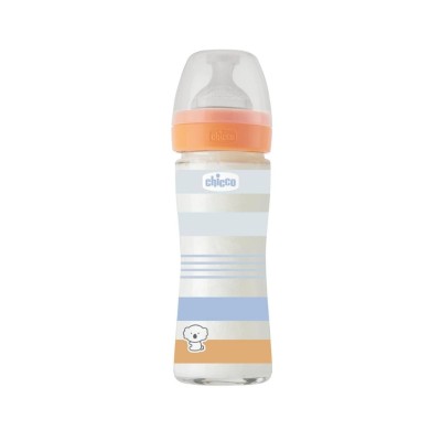 Chicco Bottle Well Being Anti-Colic System Μπιμπερό Γυάλινο Πορτοκαλί-Μπλε 240ml