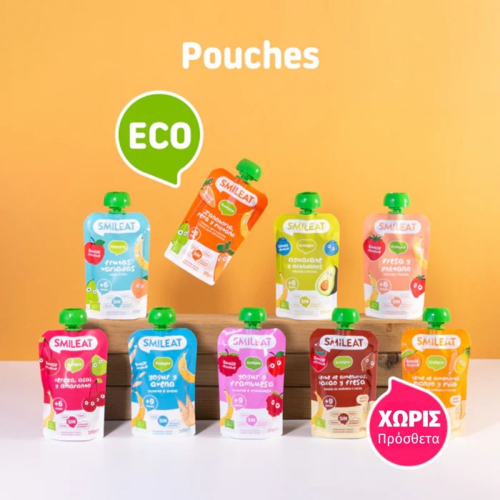 Smileat, Πουρές Φρούτων σε Pouch Βιολογικής Προέλευσης, Γιαούρτι και Raspberry, Χωρίς Γλουτένη, 100γρ