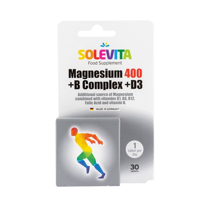 Solevita Magnesium 400+ B Complex + D3 Dietary Supplement 30pcs