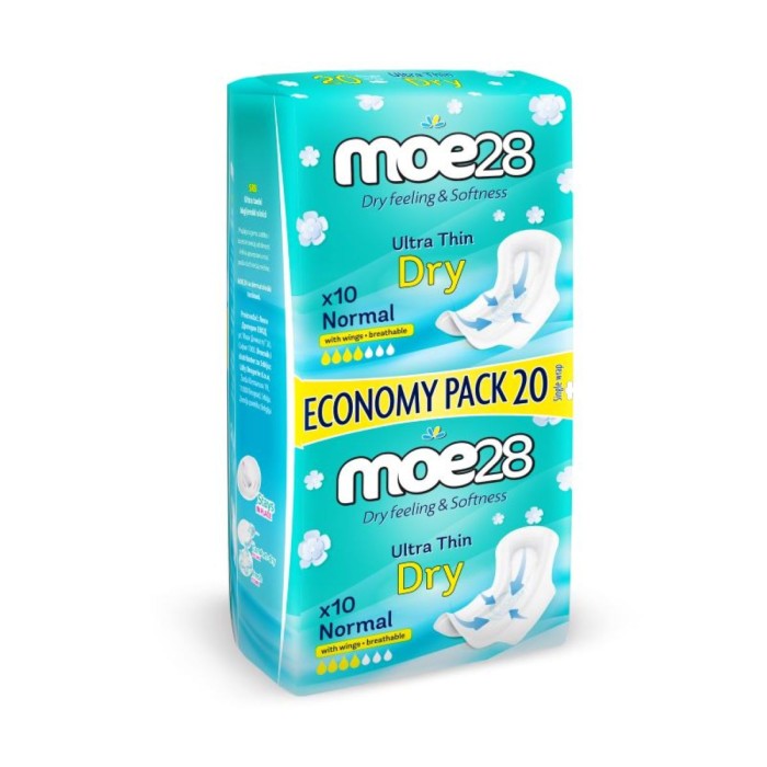 Moe28 Ultra Thin Normal Duo Sanitary Napkins 20pcs