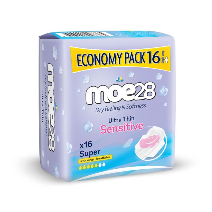 Moe28 Ultra Thin Sensitive Duo Σερβιέτες Υγείας 16τμχ