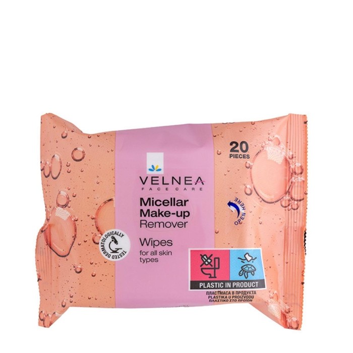 Velnea Micellar Makeup Remover Wipes, 20 pcs