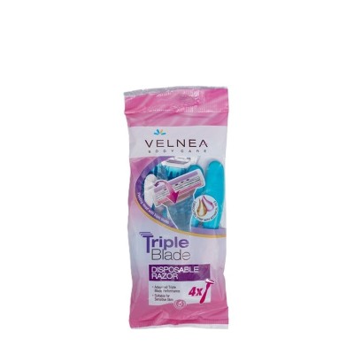 Velnea Triple Blade Disposable Razors Blue ,4pcs