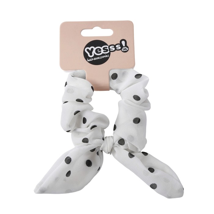 Yesss! Headband Scrunchie White Black Dots 1Pc