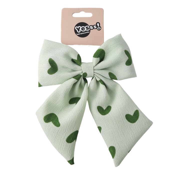 Yesss! Headband Bow Green Hearts Λαστιχάκι Μαλλιών με Φιόγκο 1Pc