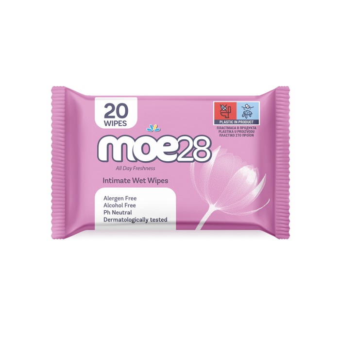 Moe28 Intimate Wet Vipes Υγρά Μαντηλάκια για την Ευαίσθητη Περιοχή 20pcs