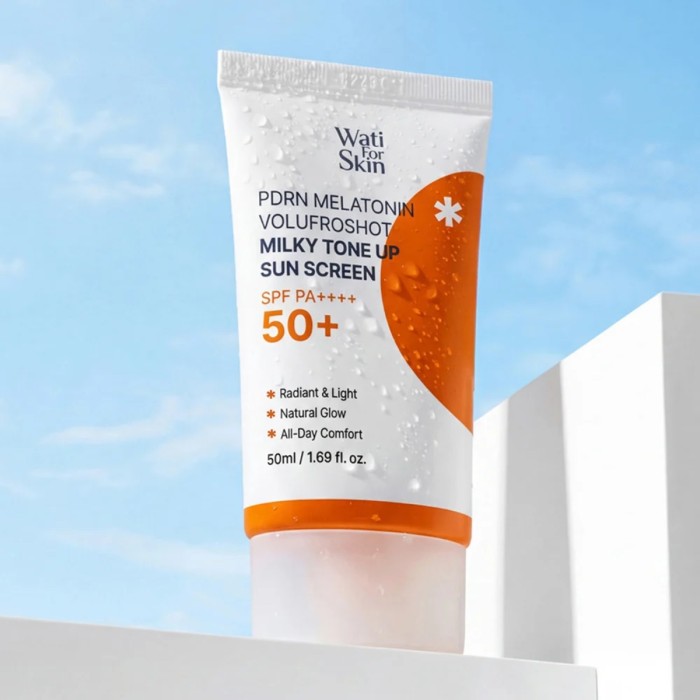 Wati For Skin PDRN Melatonin Volufroshot Milky Tone Up Sunscreen SPF50+ 50ml